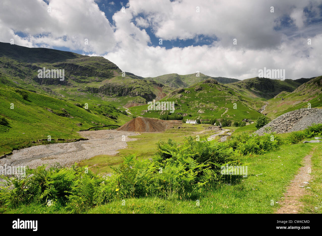 Kirche-Beck und Kupferbergwerke Tal in der Nähe von Coniston im englischen Lake District Stockfoto