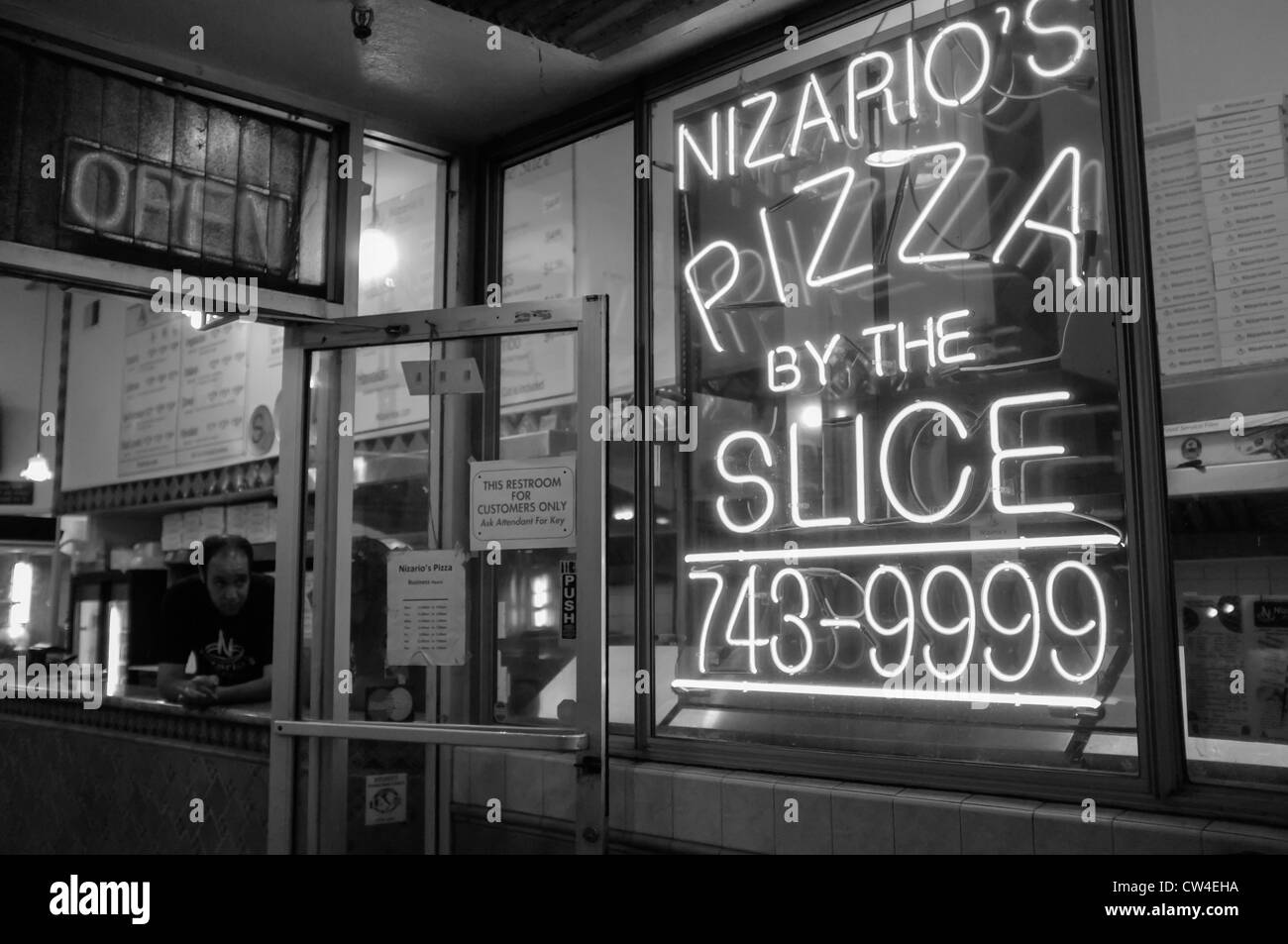 Fast Food Pizza Restaurant am Broadway, San Francisco Stockfoto