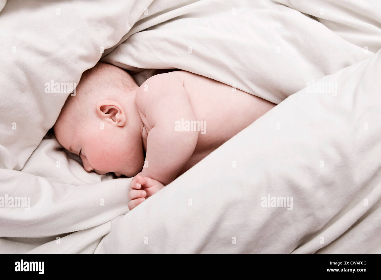 Vier Monate altes Baby Boy in Bettdecken Stockfoto