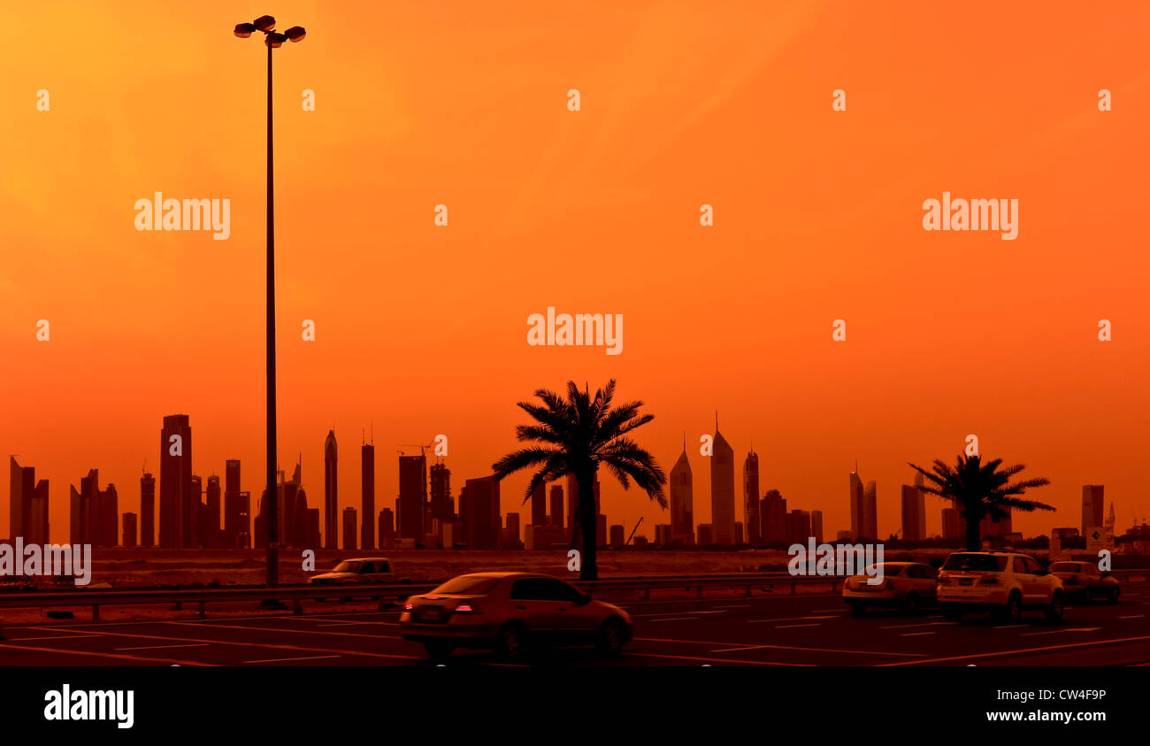 3539. downtown Dubai Sonnenuntergang, Dubai, Vereinigte Arabische Emirate. Stockfoto