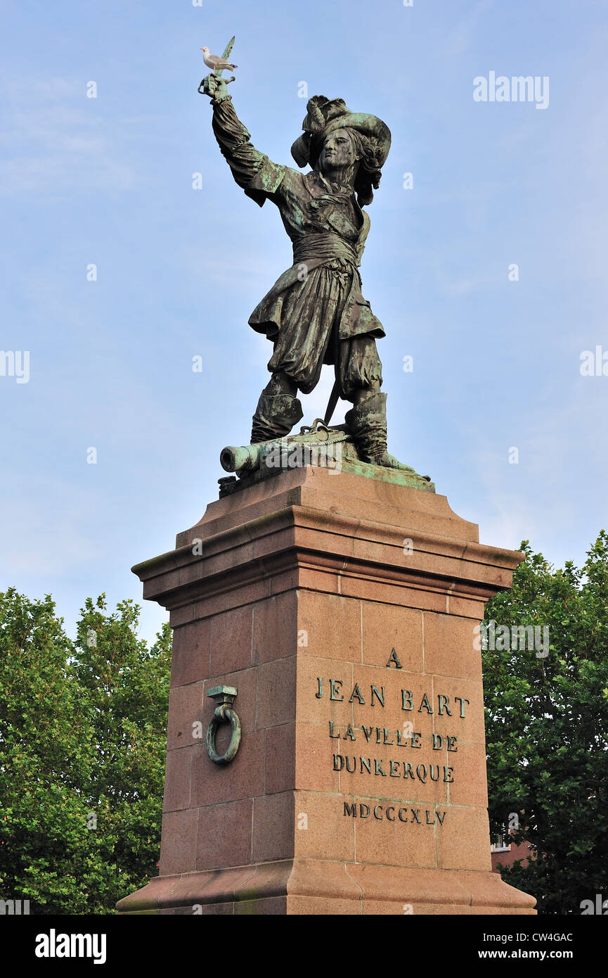 Statue von Jean Bart, Marine-Kommandant und Freibeuter bei Dünkirchen / Dunkerque, Nord-Pas-de-Calais, Frankreich Stockfoto