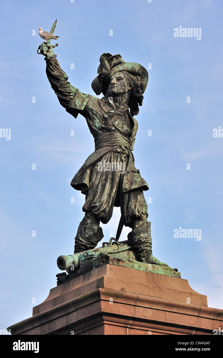 Statue von Jean Bart, Marine-Kommandant und Freibeuter bei Dünkirchen / Dunkerque, Nord-Pas-de-Calais, Frankreich Stockfoto