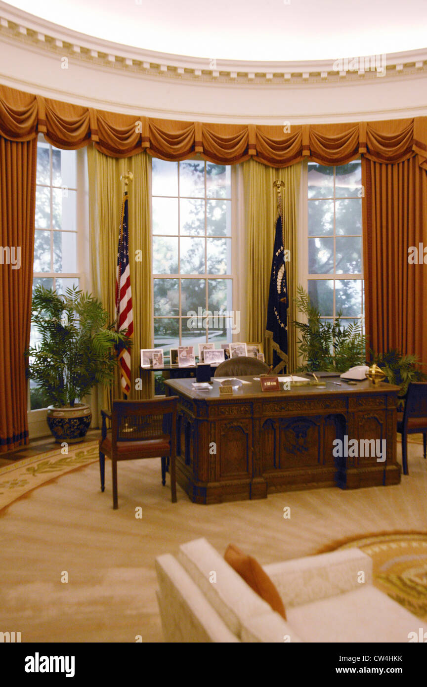 Nachbau des weißen Hauses Oval Office bei der Ronald W. Reagan Presidential Library Stockfoto