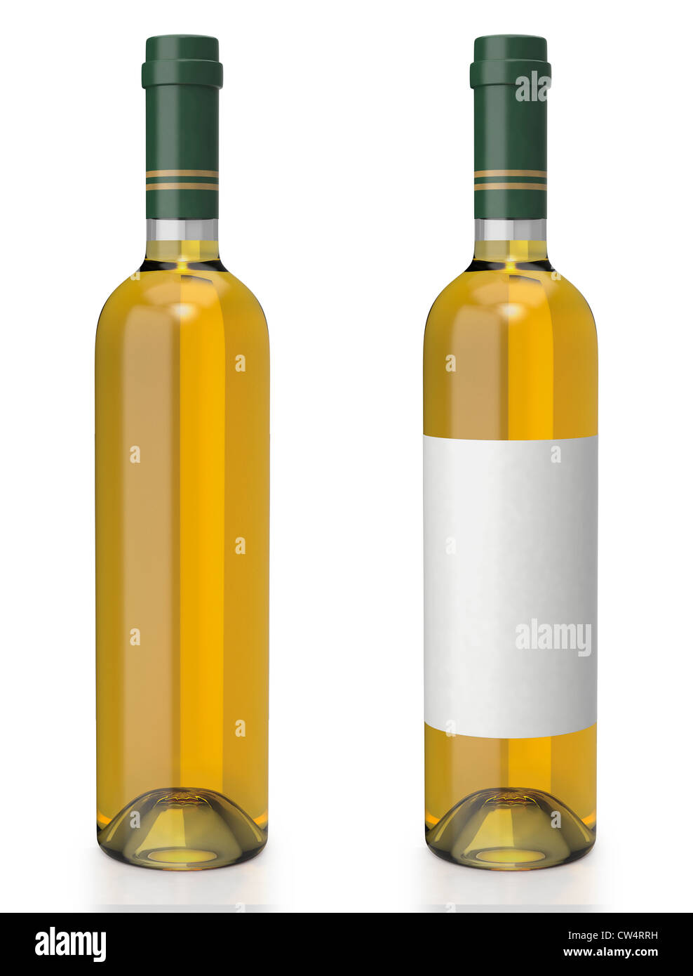 Flasche Weisswein mit leere Beschriftung und keine Beschriftung auf weißem Hintergrund Stockfoto