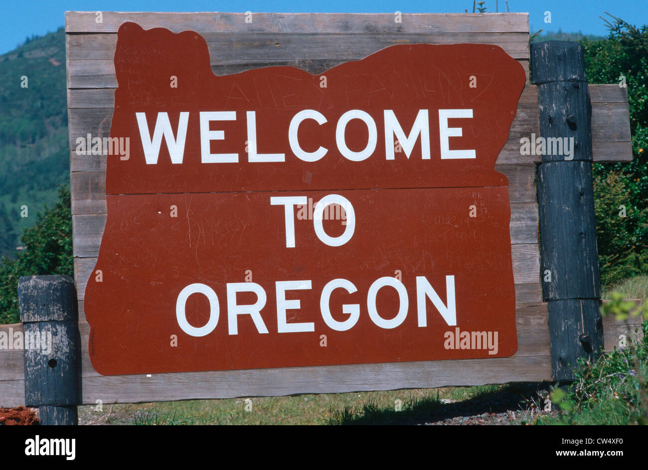 Willkommen in Oregon Zeichen Stockfoto