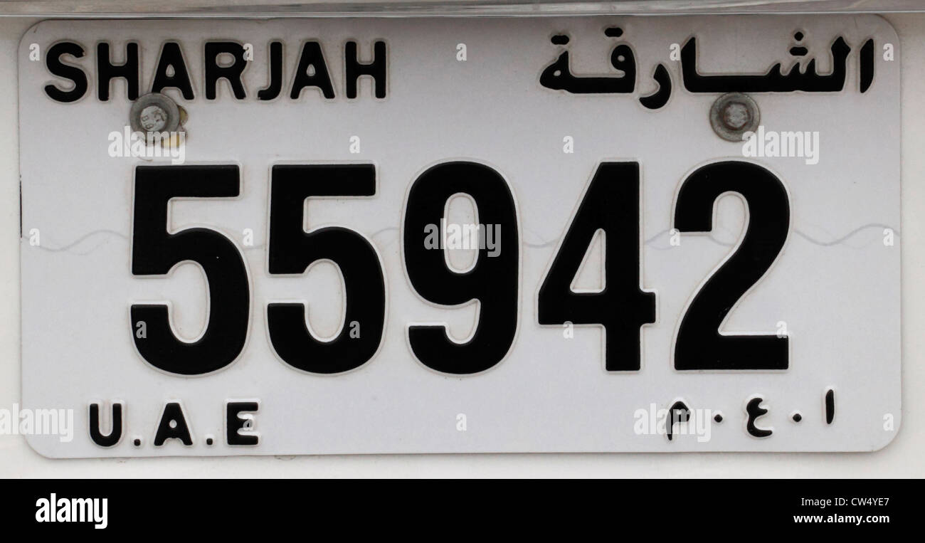 3669. Kfz-Kennzeichen von Sharjah, Vereinigte Arabische Emirate. Stockfoto