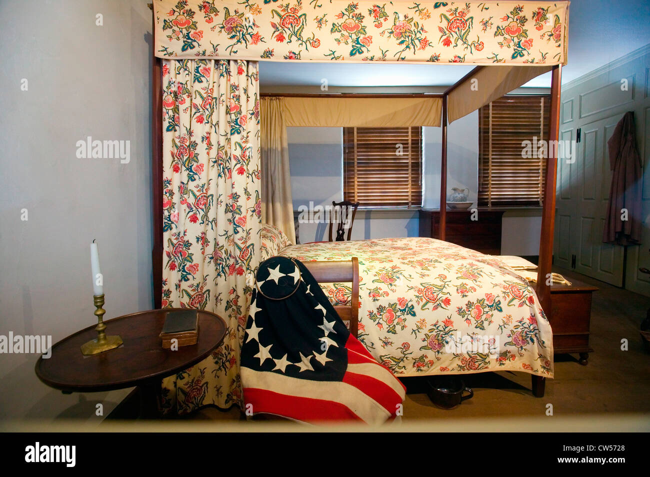 Betsy Ross Schlafzimmer in The Betsy Ross House on East Third Street, Philadelphia, Pennsylvania Stockfoto