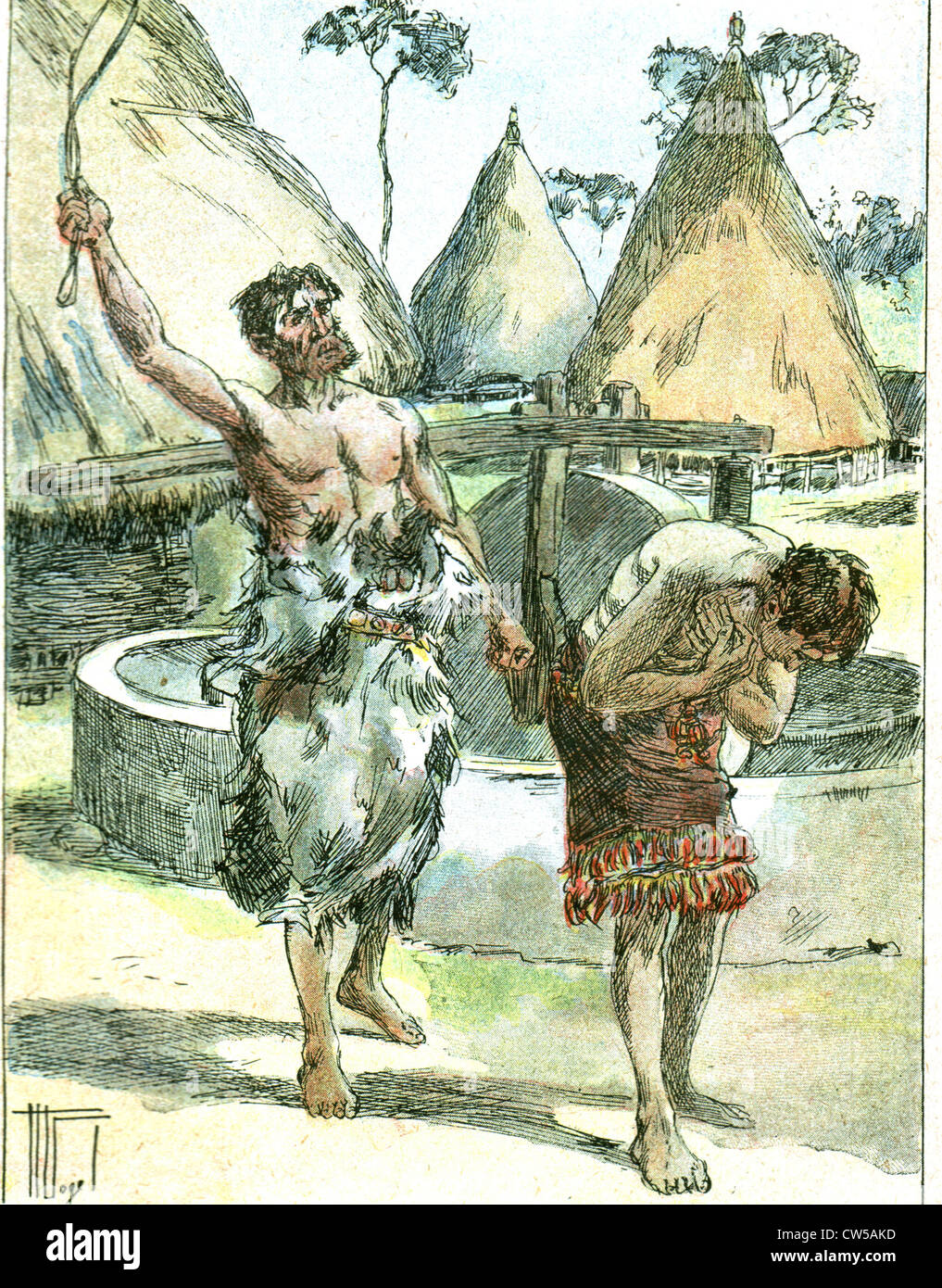 Illustration des Märchens "die Menschen der Steinzeit:"die Gefangene"von Jérôme Doucet in"Mon Journal"von 09.09.1911 Stockfoto
