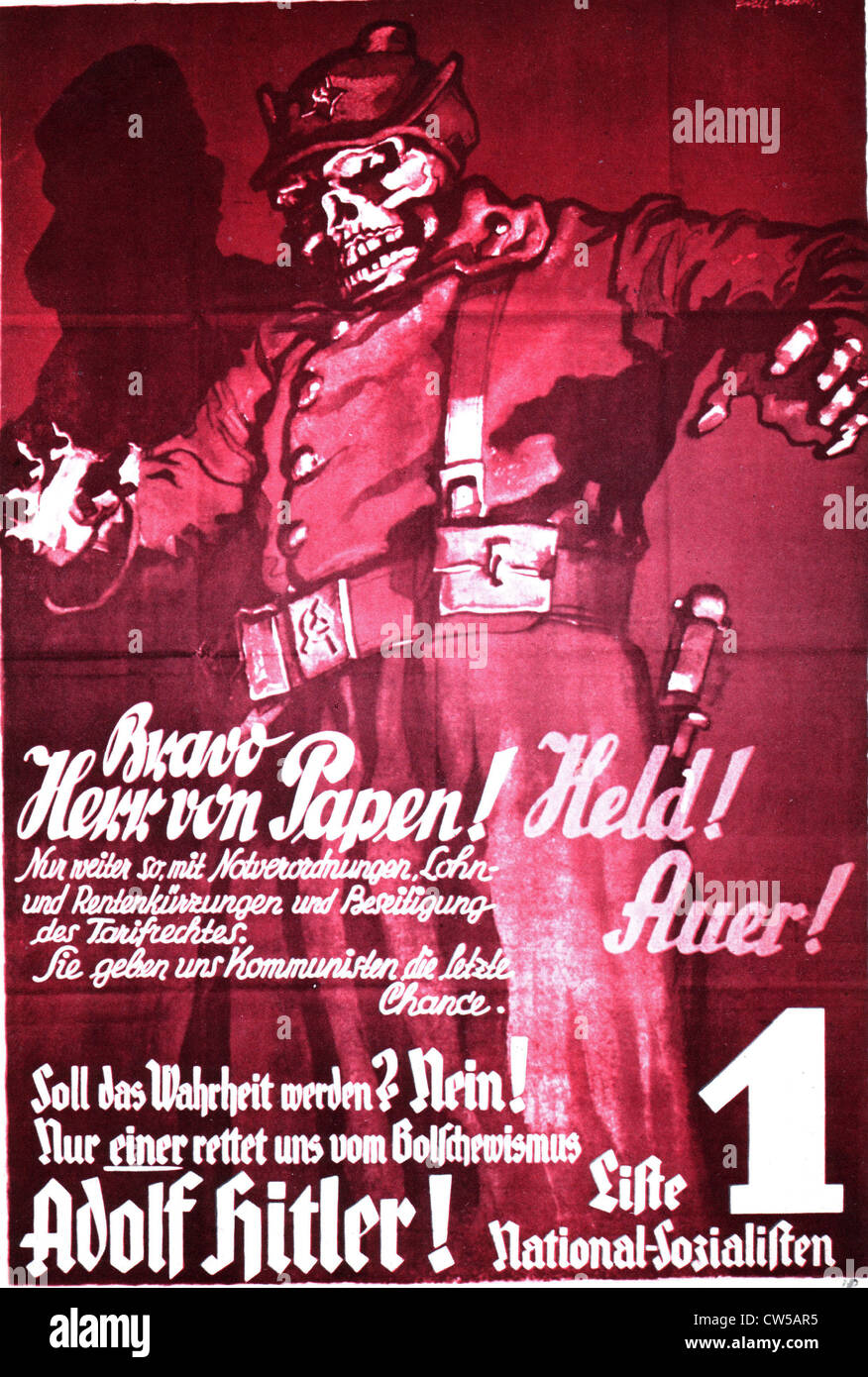 NSDAP Wahlpropaganda Plakat Stockfoto