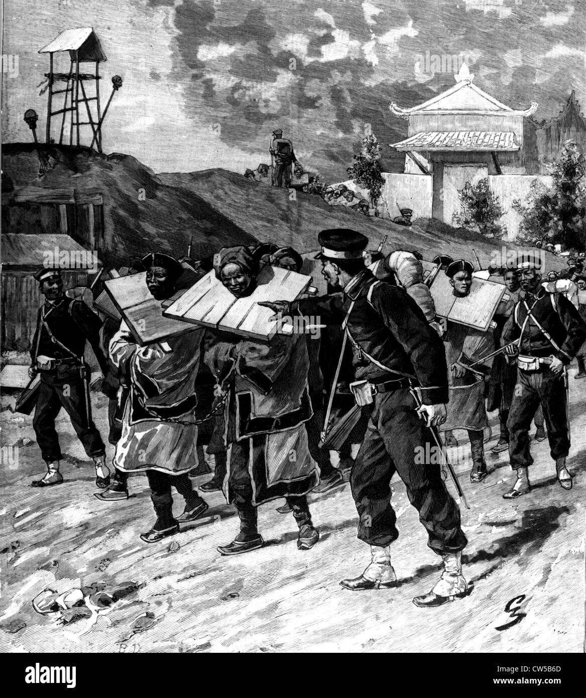 Sino-japanischen Krieg, einen Konvoi von chinesischen Gefangenen unter der Leitung von japanischen Soldaten nach der Schlacht von Ping-Yank Stockfoto