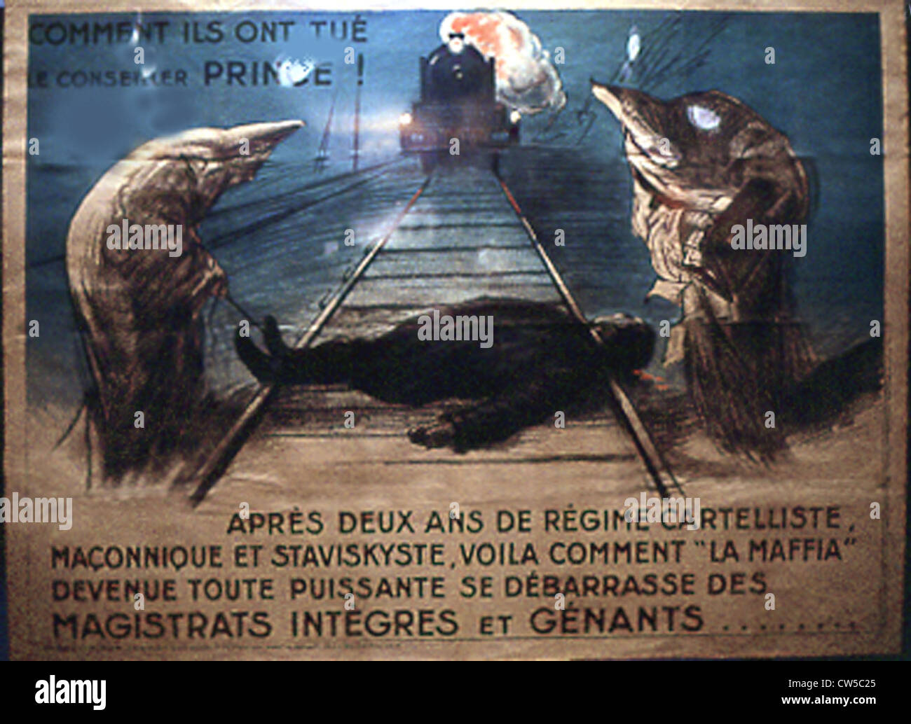 Politisches Plakat gegen das Kartell der Freimaurer und linksgerichteten Parteien Stockfoto