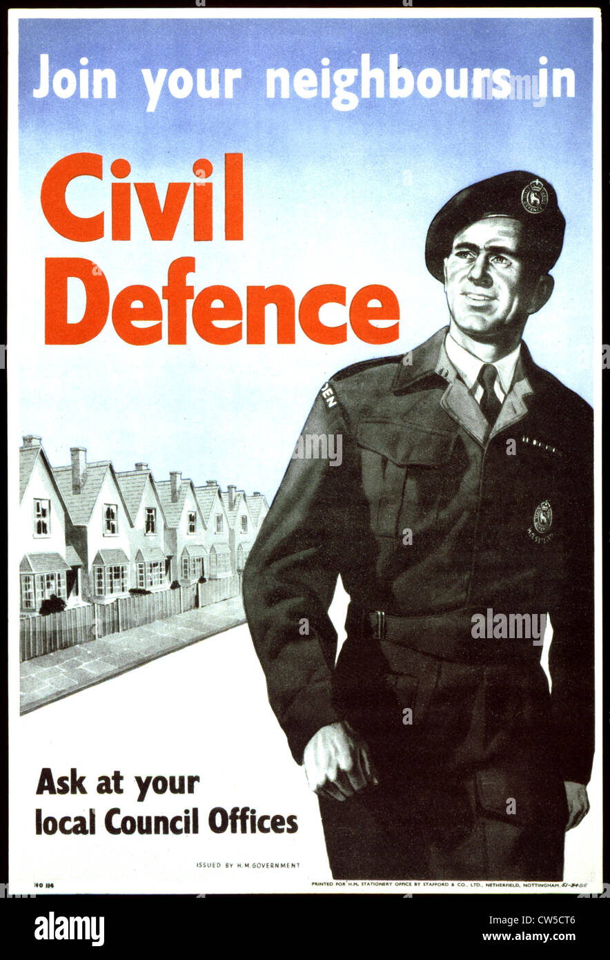 Propagandaplakat für den Zivilschutz Stockfoto