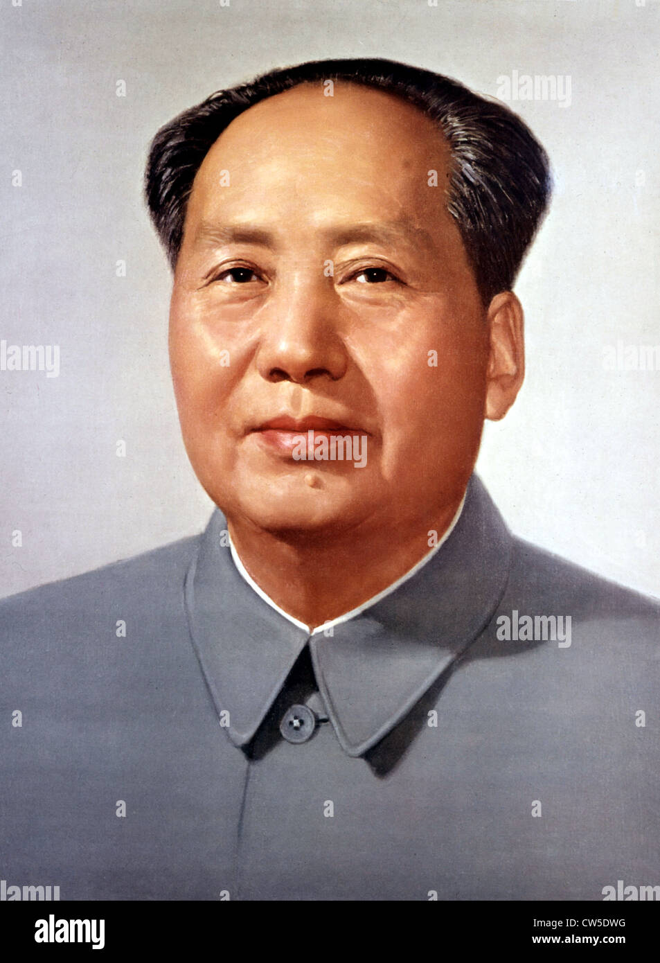 Chinesische Farblitho. Porträt des Präsidenten Mao Tse Tung Stockfoto