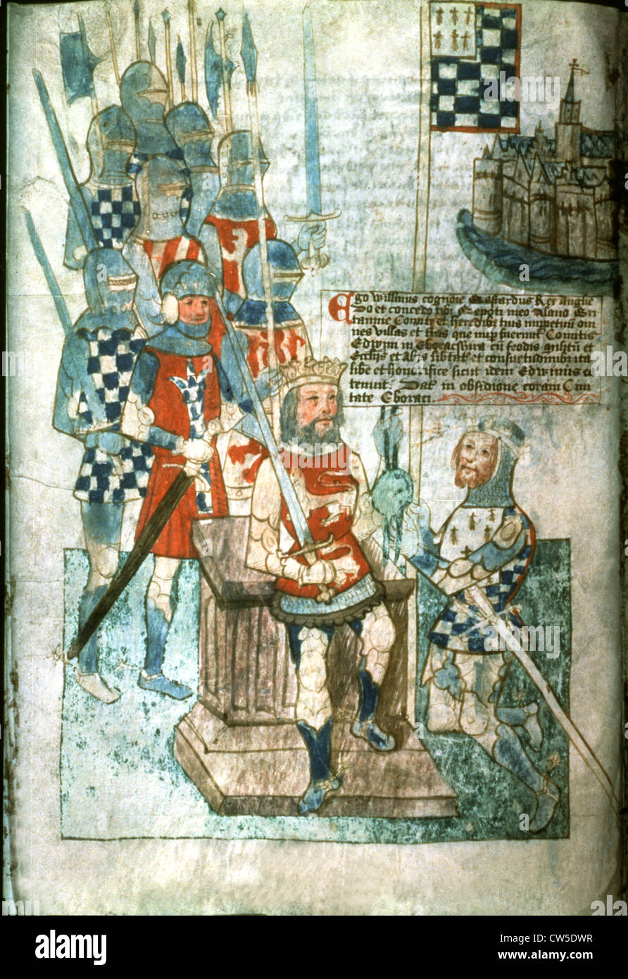 Miniatur. Wilhelm der Eroberer Earl Alain der Bretagne zu investieren Stockfoto