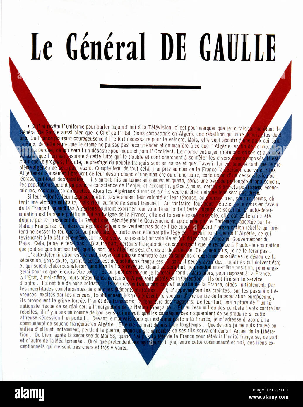 Propagandaplakat. General de Gaulle Rede: rechts der Algerier auf Selbstbestimmung Stockfoto