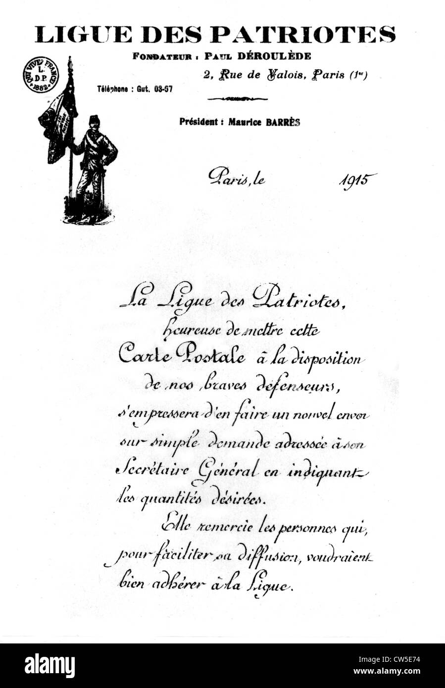 Förderung der Patrioten Liga beitreten (der Präsident von denen war Maurice Barrès) Postkarte Stockfoto