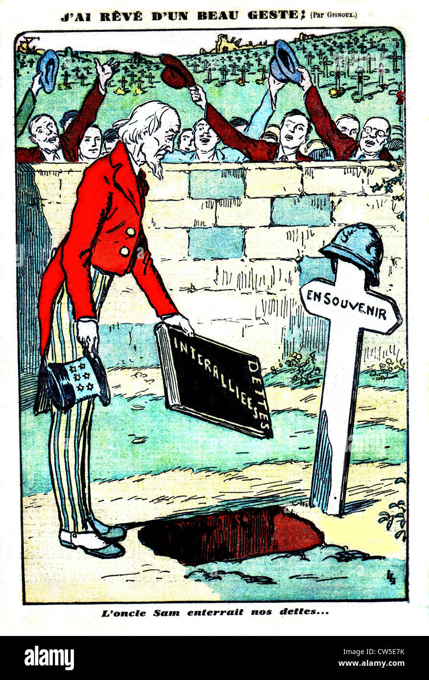 Satirische Cartoon Gignoux über NATO-Staaten Schulden in Richtung USA Weltkrieg) ' ich davon geträumt, edle Tat Onkel Sam war Stockfoto