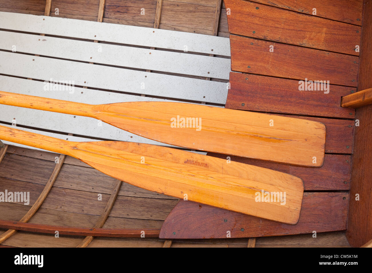 Rudern in einem Segelboot Deck, Port Townsend, Washington State, USA Stockfoto