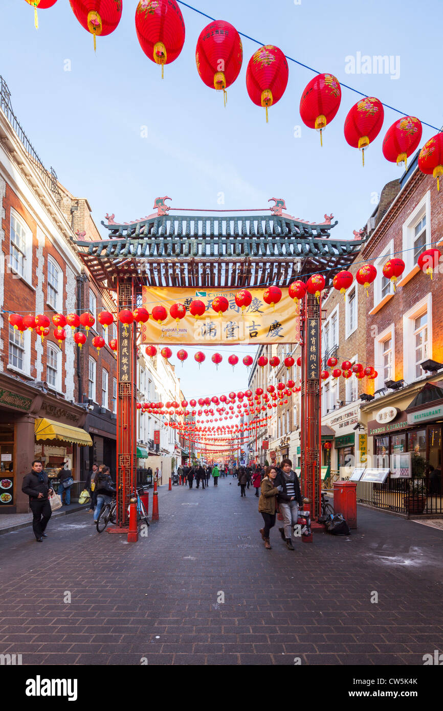 Londoner Chinatown Bogen Tor Neujahr 2012 Stockfoto