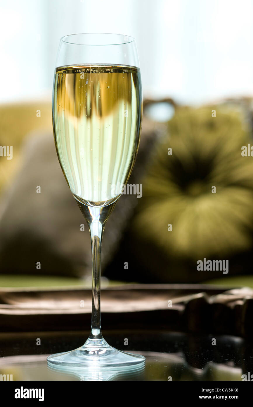 Nahaufnahme von einem Champagnerglas Stockfoto