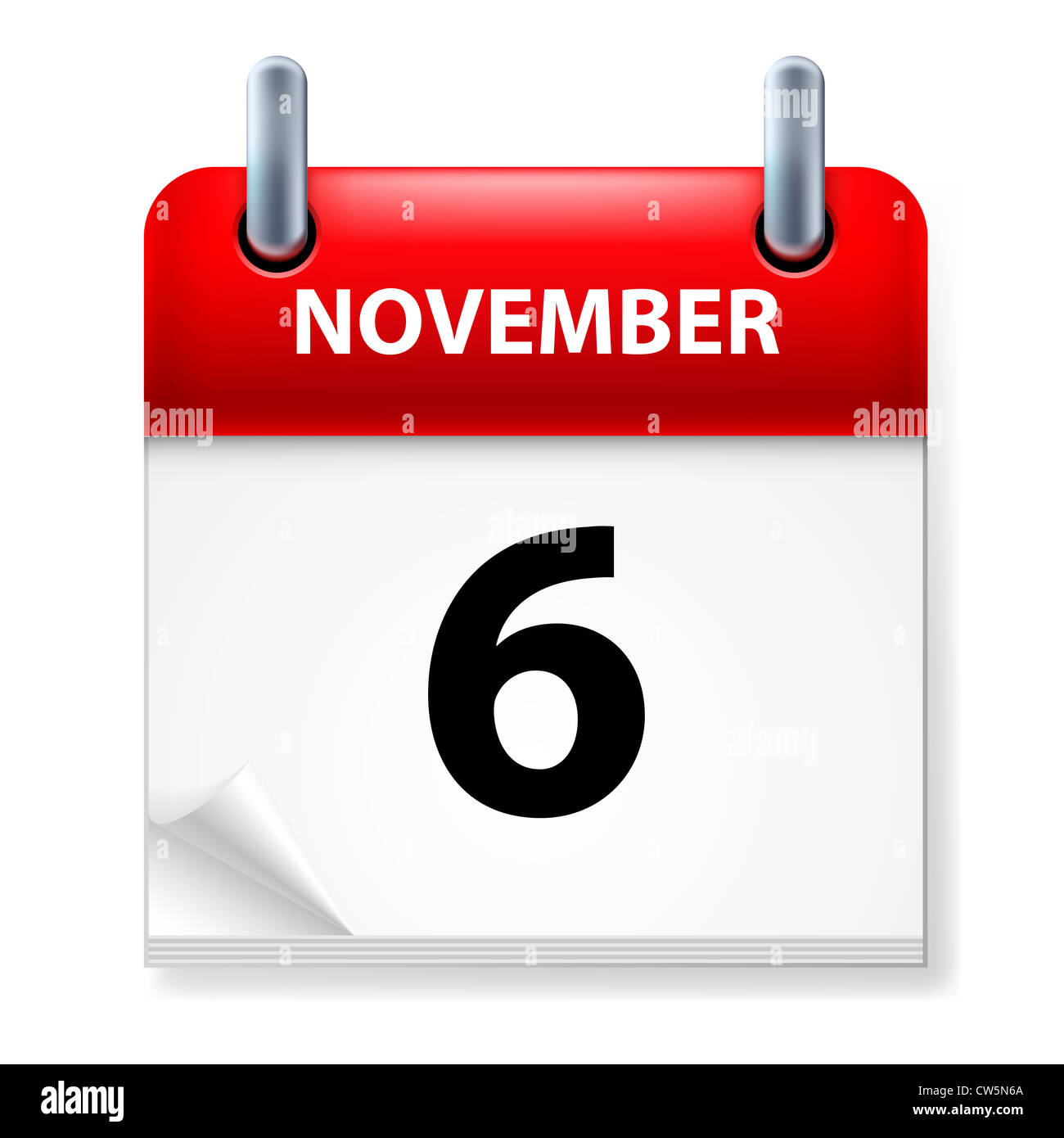 Sechster im November Kalender Symbol auf weißem Hintergrund Stockfoto