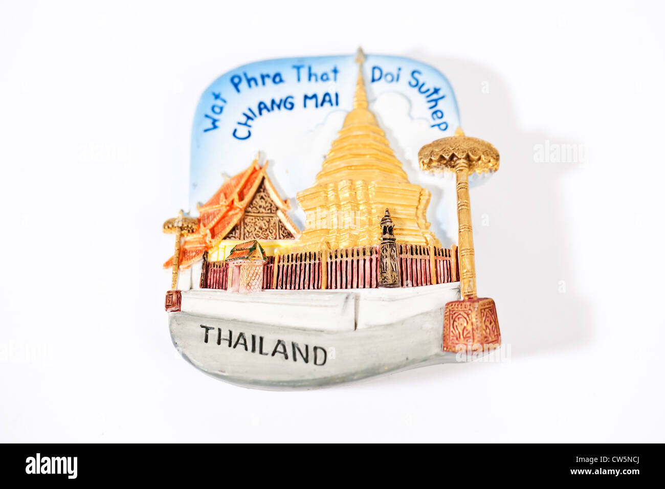 Thailand-Magnet am Kühlschrank mit Tempel Wat Phra Stockfoto