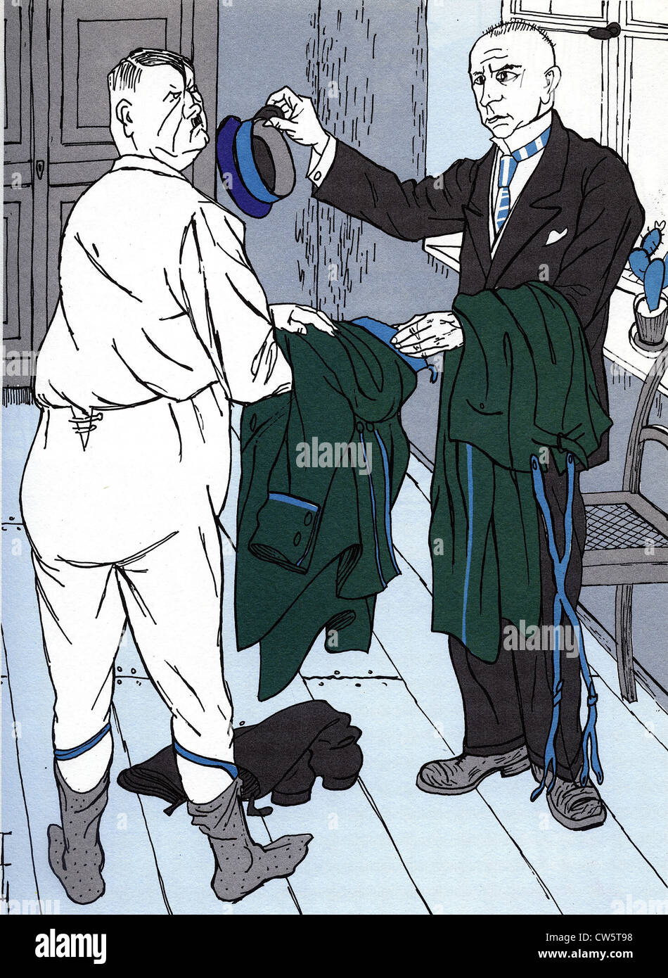 Cartoon von Th. Heine. "Mach dir keine Sorgen darüber, Hitler. Wenn Sie nicht verantwortlich für die Nationalgarde sind, werden Sie Präsident von der Stockfoto