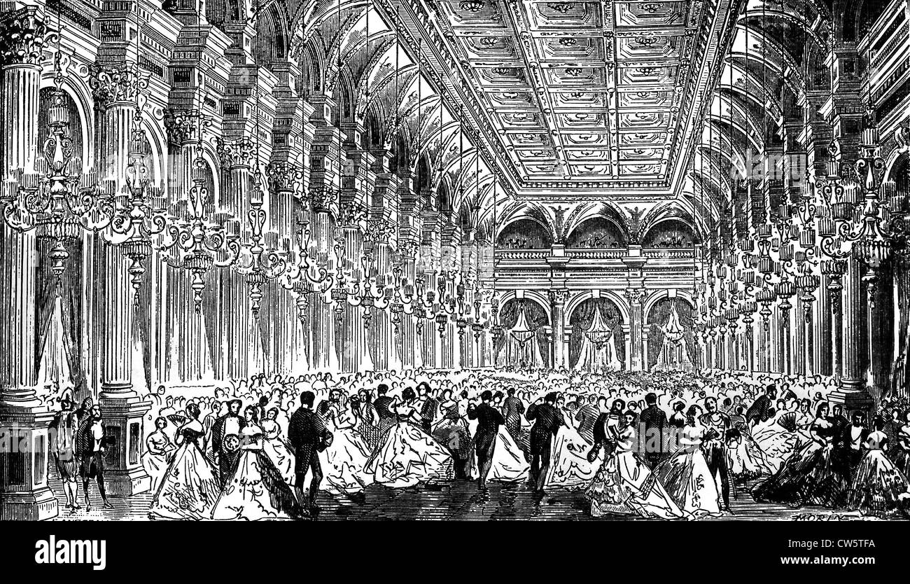 Paris. Ball in das Rathaus Feier Raum. Zeichnung von M. E. Morin, gestochen von M. Ansseau. "Paris-Leitfaden", 1867-Ausgabe Stockfoto