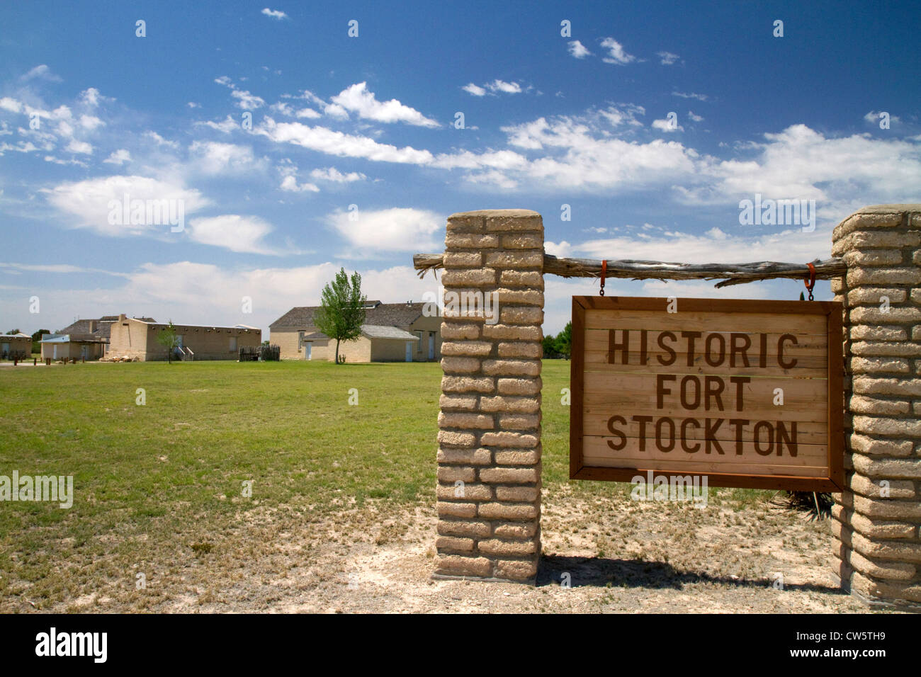 Historischen Fort Stockton Zeichen, Texas, USA. Stockfoto