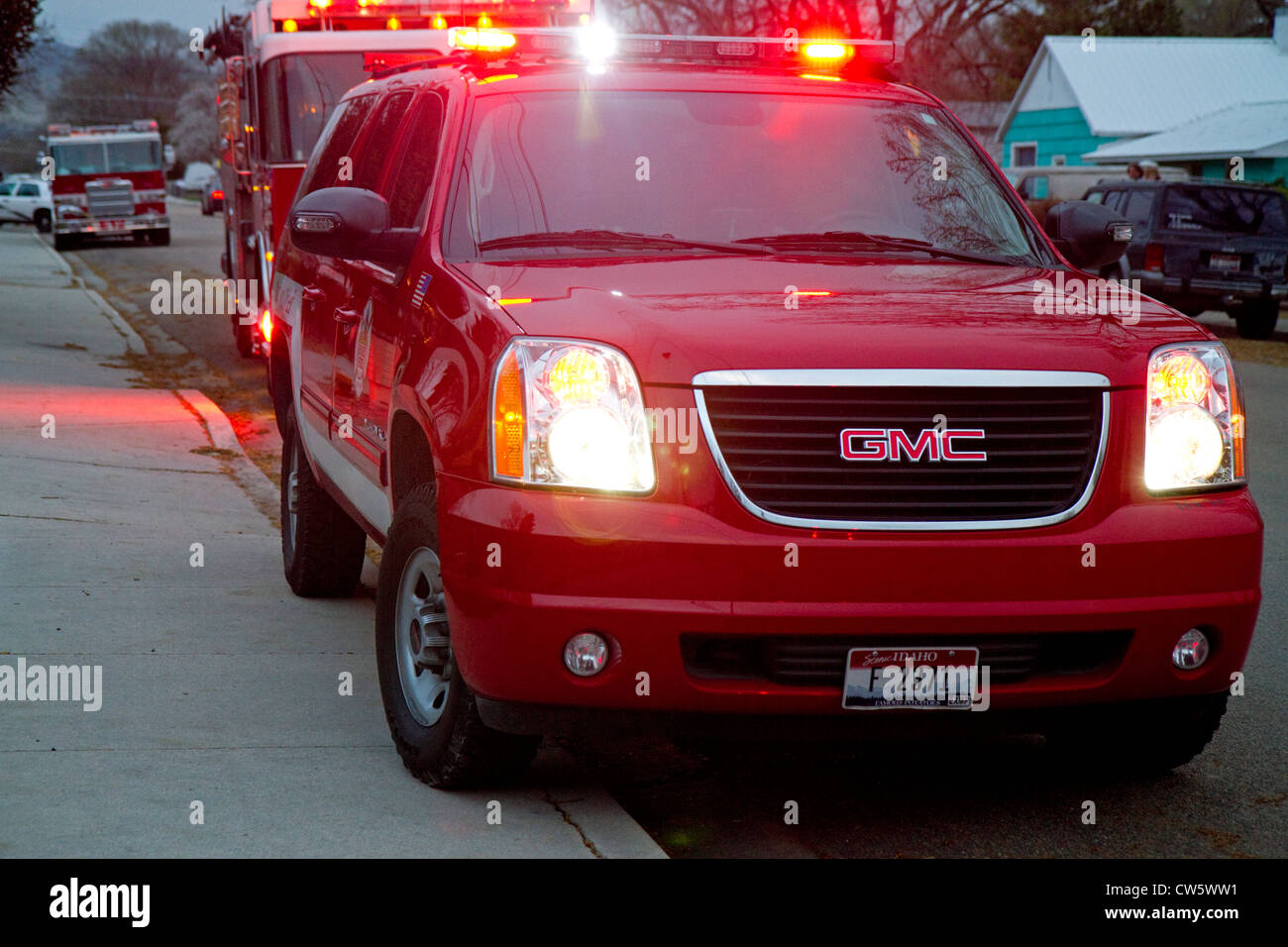 Feuer-Einsatzleitwagen reagiert zu einem Notfall in Boise, Idaho, USA. Stockfoto