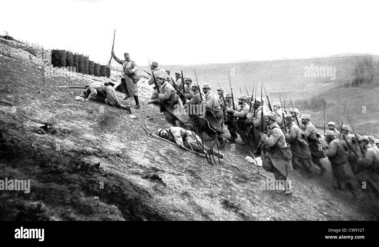 Weltkrieg I. Schlacht auf dem östlichen Ausläufer des Notre-Dame-de-Lorette (15.04.15) Stockfoto