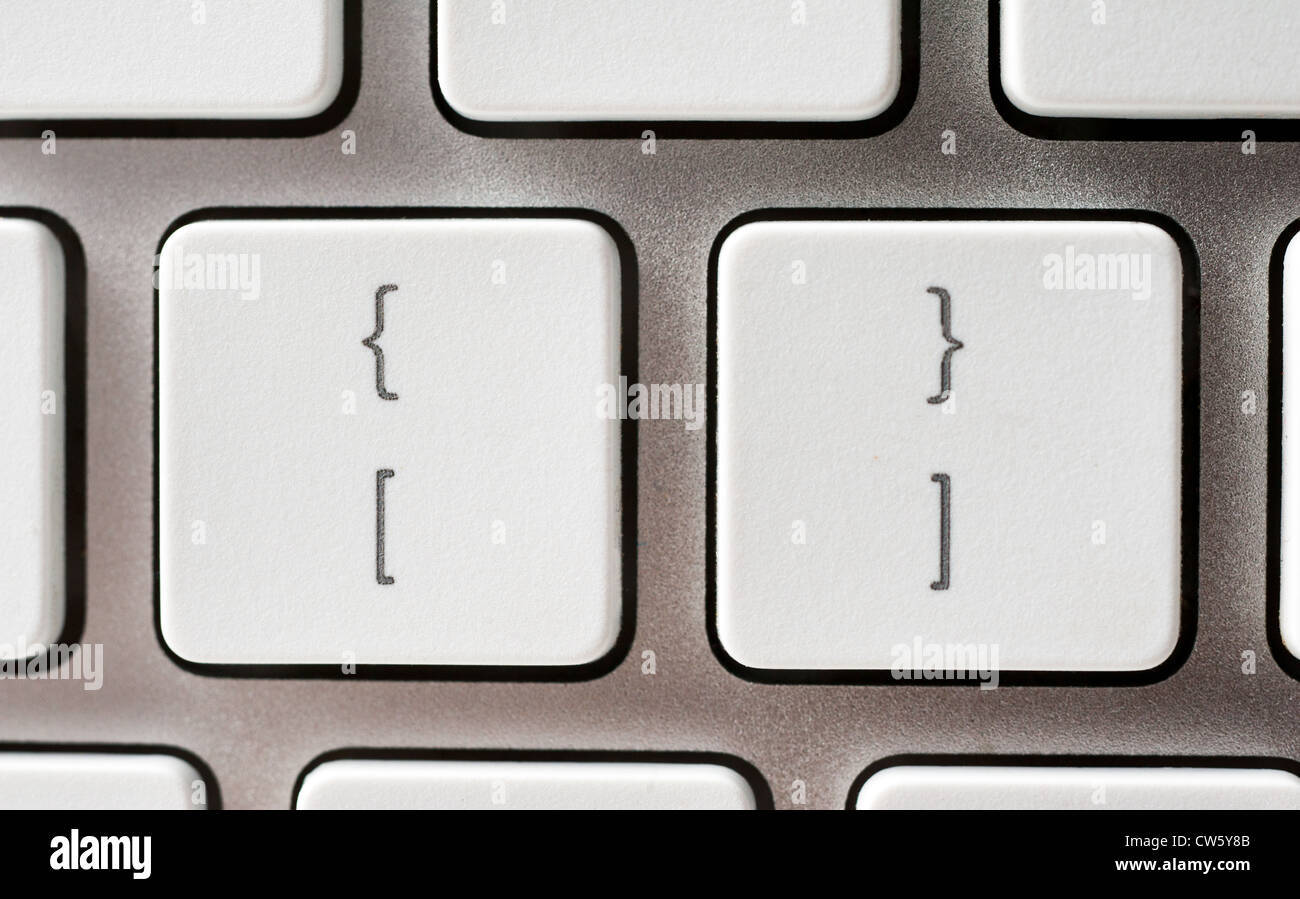Quadratische und geschweiften Klammern auf einer Apple-Tastatur Stockfoto