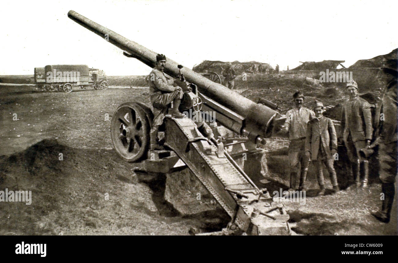 Ersten Weltkrieg. Die neue französische 155 mm Filloux Langwaffe Stockfoto