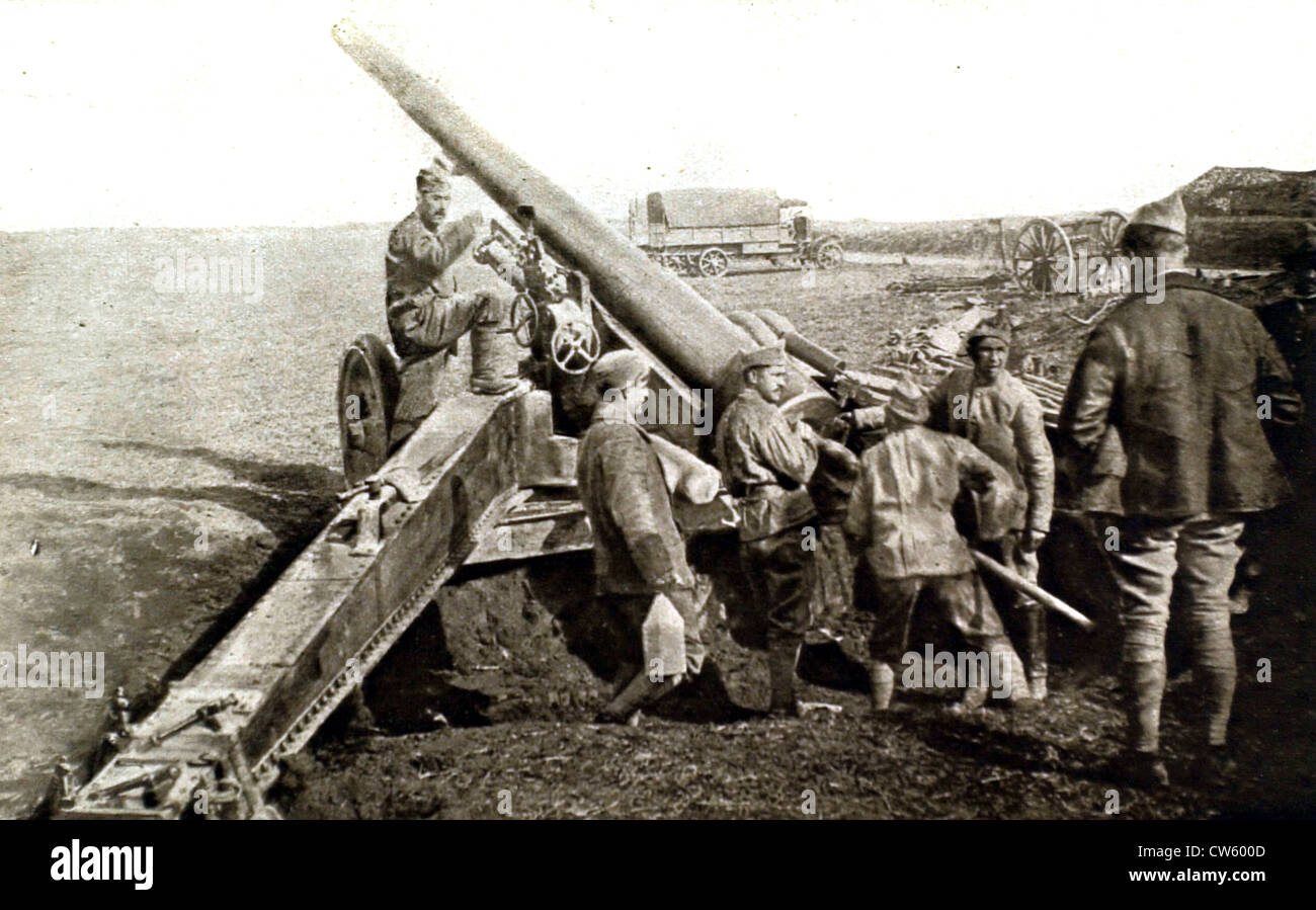 Ersten Weltkrieg. Die neue französische 155 mm Filloux Langwaffe Stockfoto