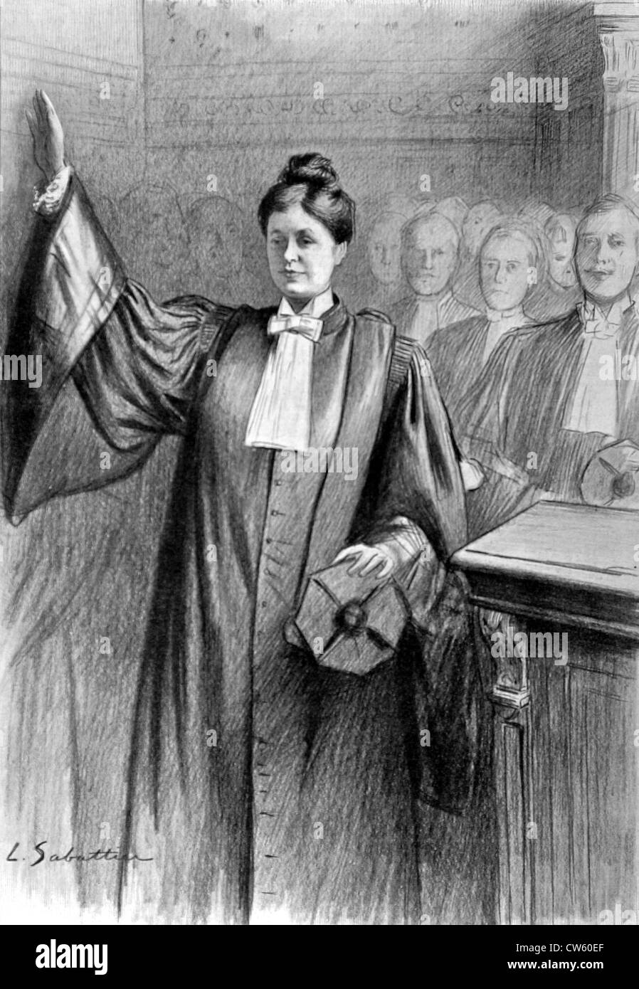 In Paris, im Justizpalast, Mademoiselle Jeanne Chauvin Vereidigung des Rechtsanwalts (1900) Stockfoto