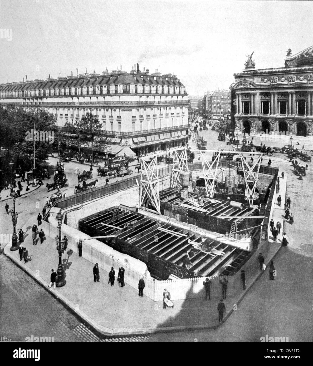 Bau der U-Bahn auf der Place de l'Opéra in Paris (1903) Stockfoto