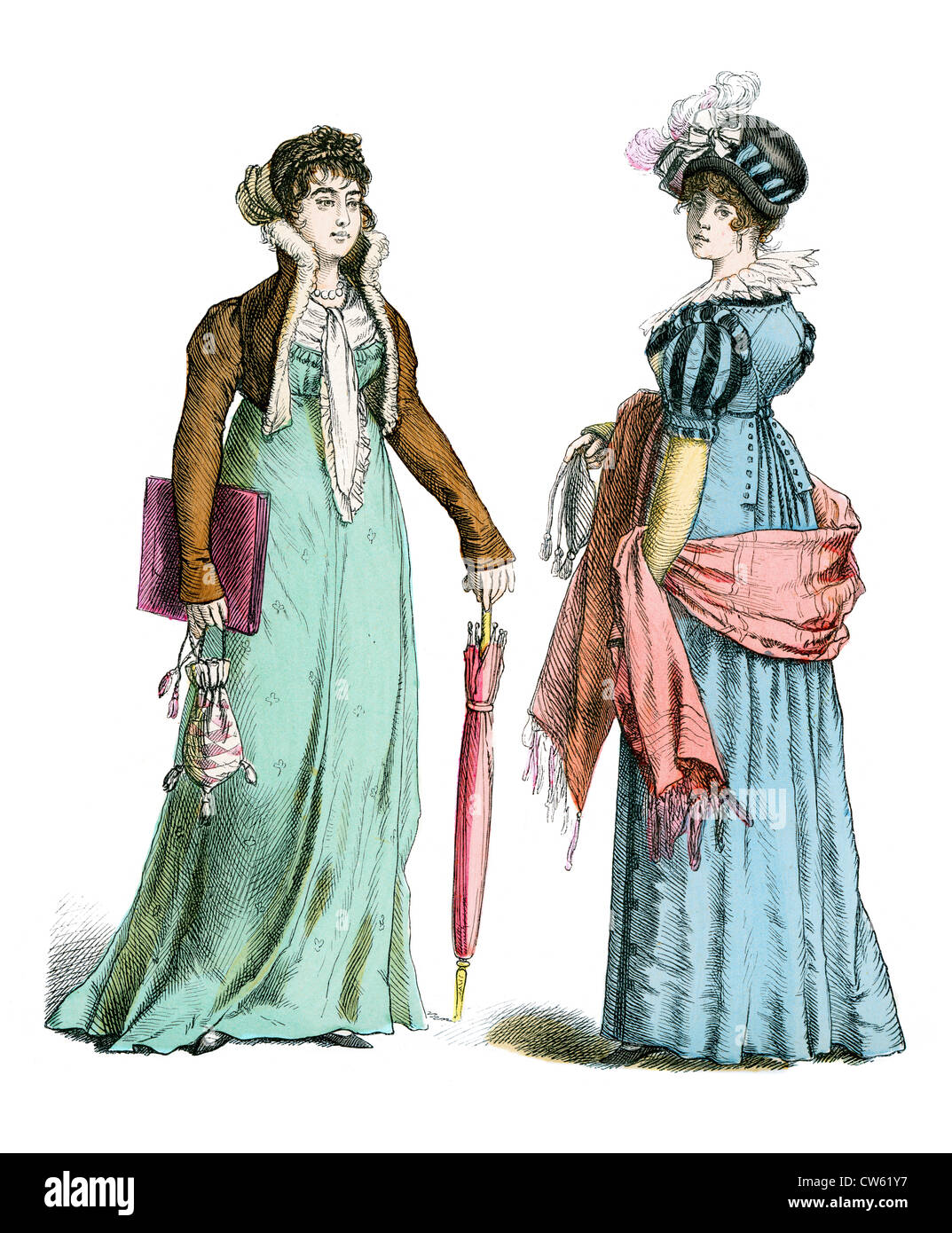 Junge Frauen im frühen 19. Jahrhundert Kostüm Stockfoto