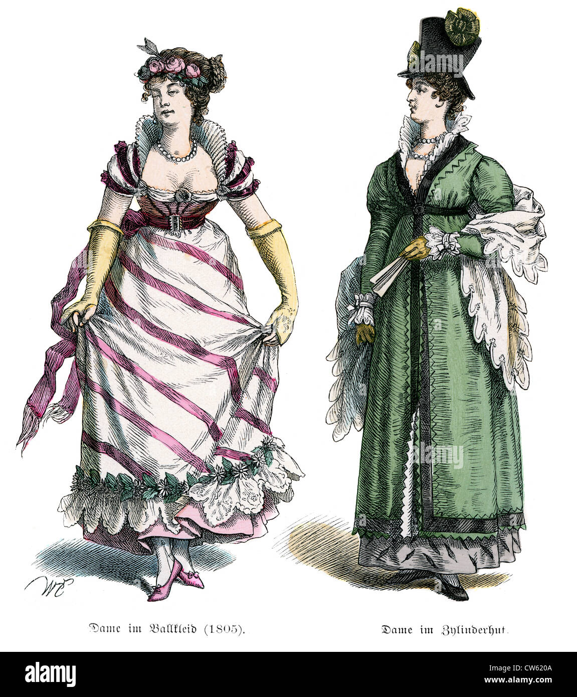 Junge Frauen im frühen 19. Jahrhundert Kostüm Stockfoto