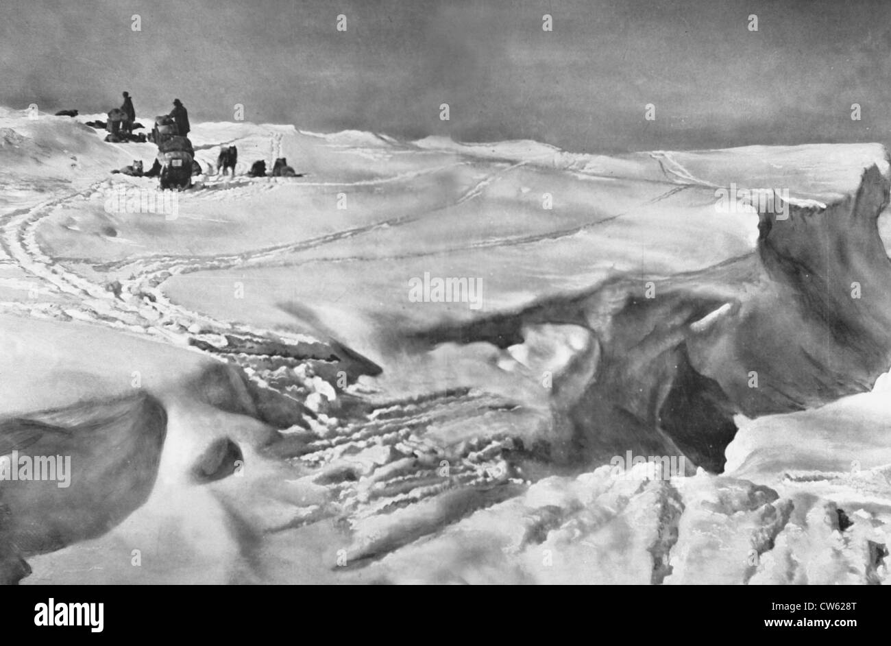 Norwegische Südpolarexpedition (bei des Teufels Gletscher), unter Leitung von Roald Amundsen 1911-1912. Stockfoto