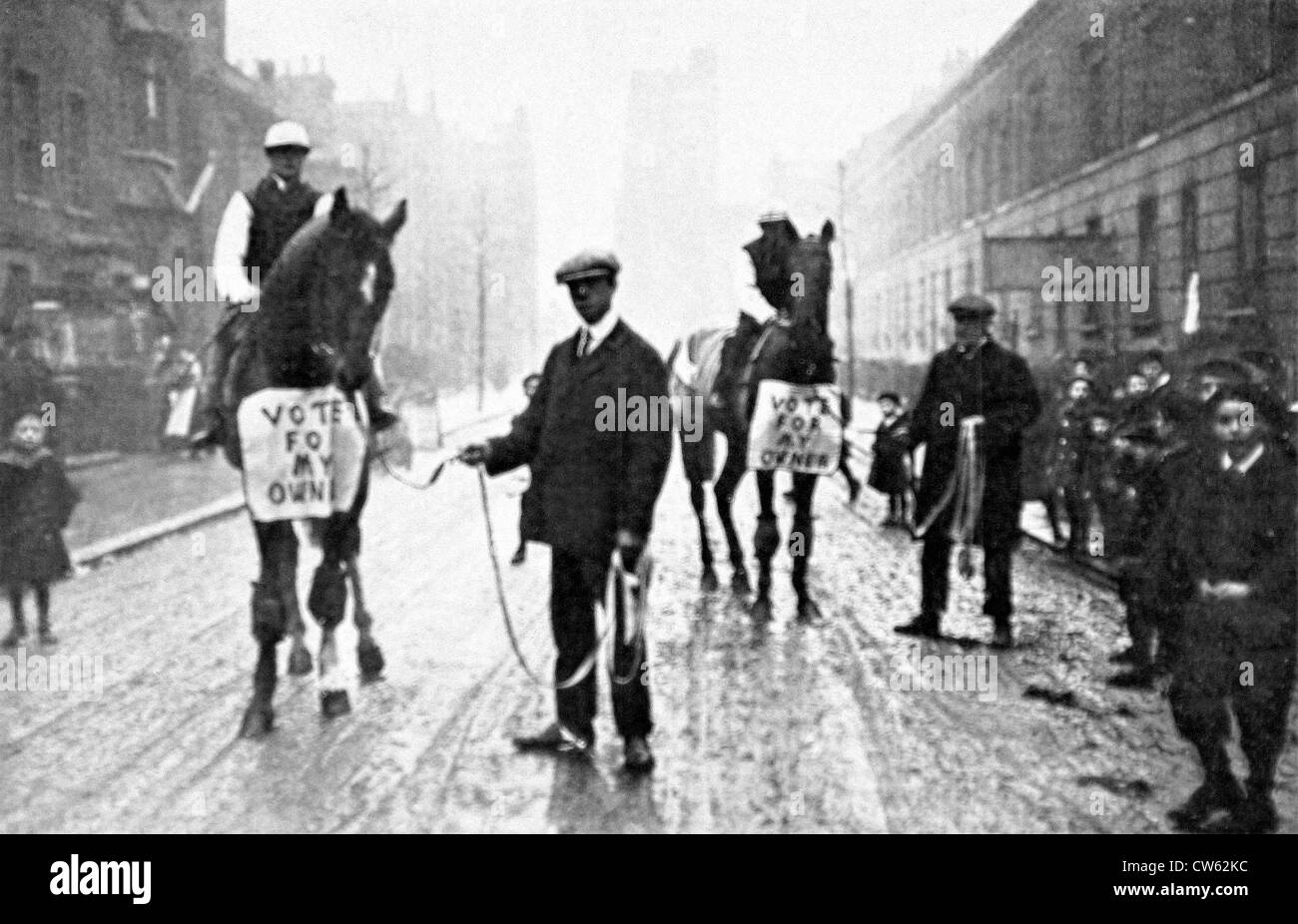 Wahlpropaganda in den Straßen von Hackney Süd (in der Nähe von London), 1910 Stockfoto