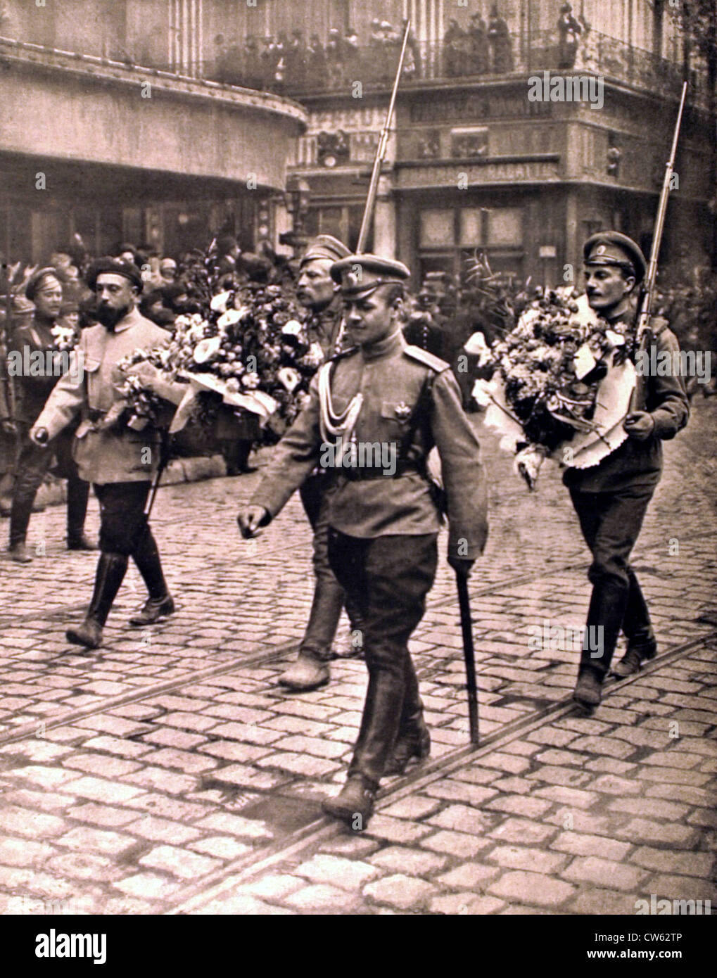 Weltkrieg I. russische Soldaten Ankunft in Marseille zu kämpfen an der französischen front (1916) Stockfoto