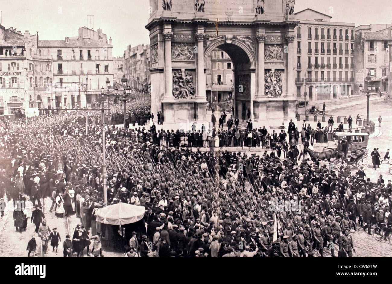Weltkrieg - 1916 russische Soldaten Ankunft in Marseille, an die französische Front zu kämpfen Stockfoto