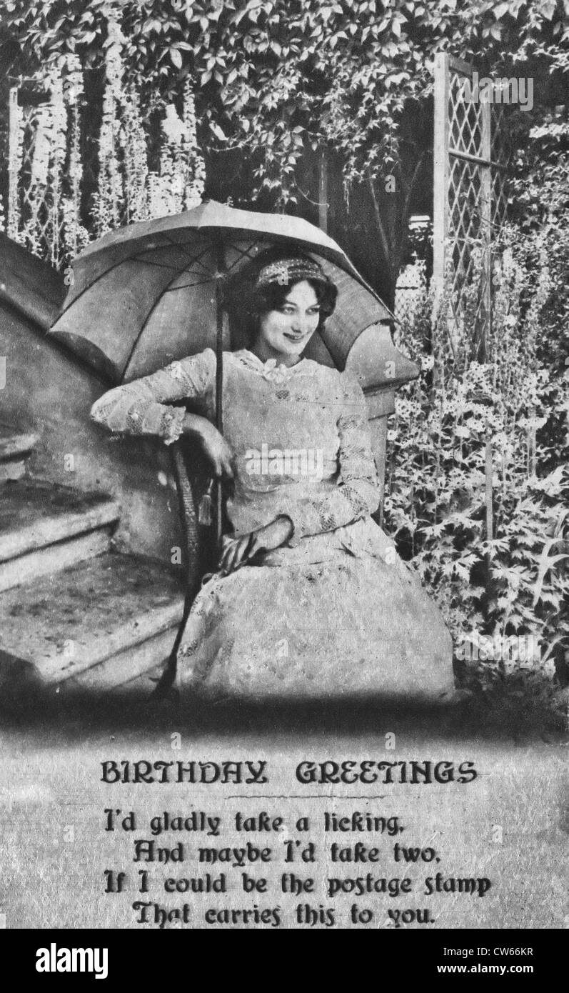 Geburtstagsgruß - Vintage-Karte - Ich würde gerne eine Tracht Prügel nehmen, und vielleicht würde ich zwei, nehmen, wenn ich die Briefmarke sein könnte, das dies für Sie trägt Stockfoto