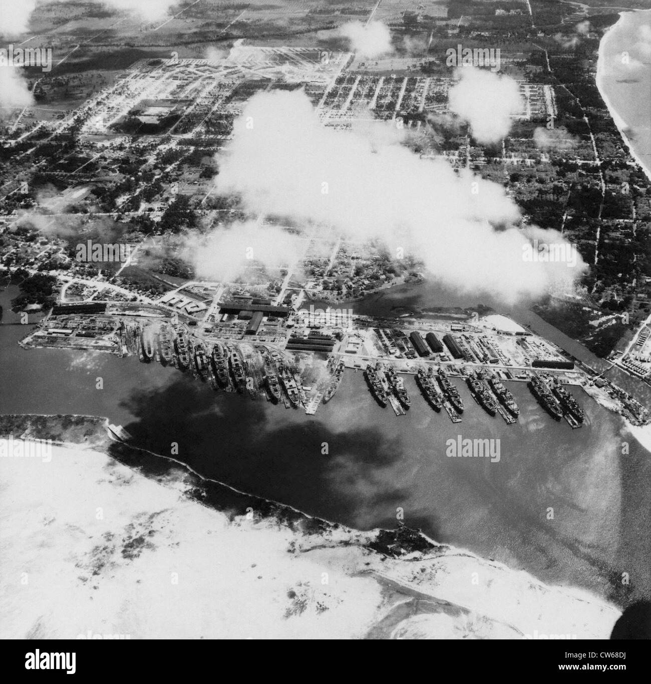 Luftaufnahme der Werften Pascagoula (Mississippi), 1945. Stockfoto