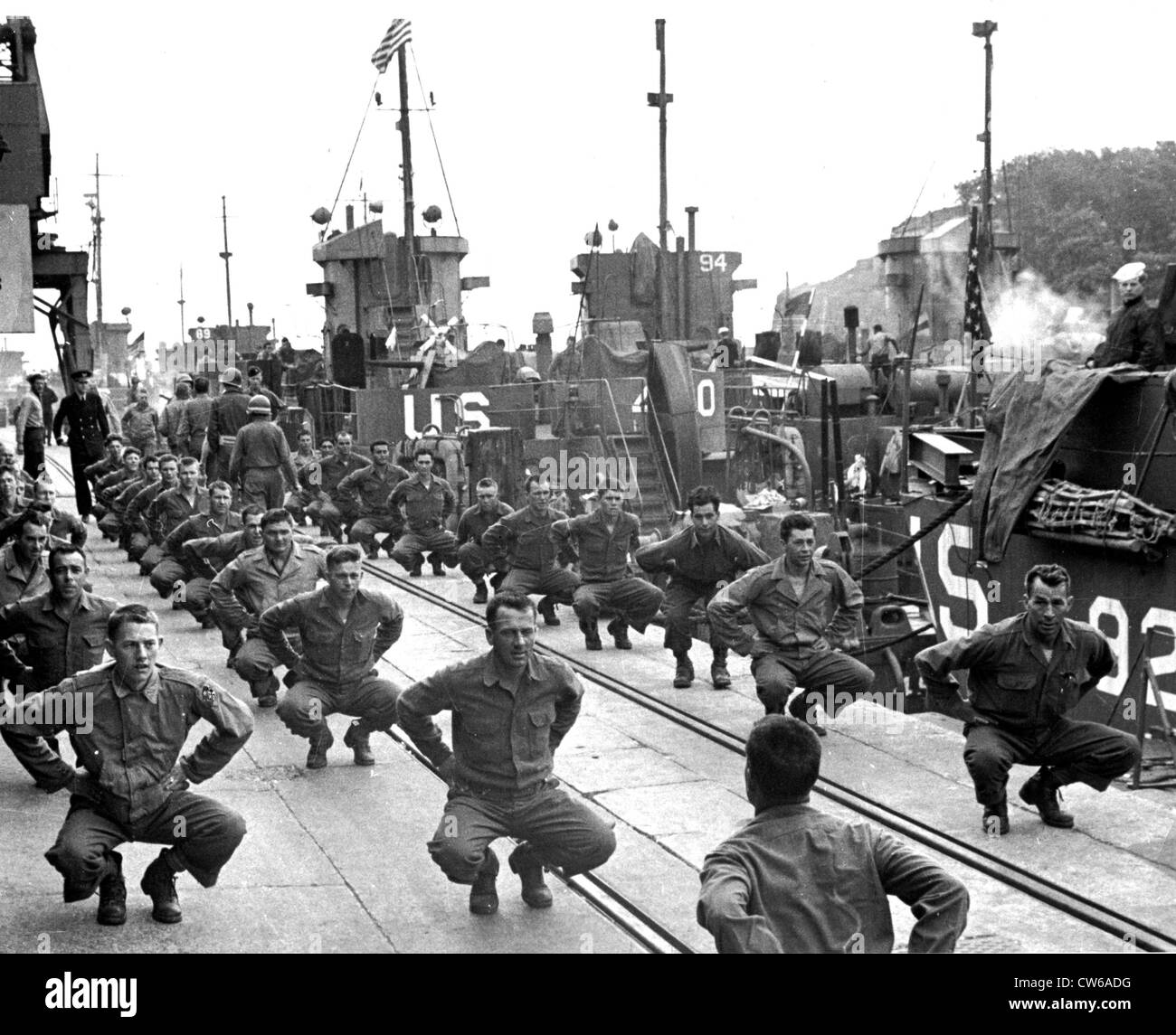 GIS der Angriff Truppen "Protze" an Bord ein Landungsboot vor ihrer Abreise nach Frankreich (6. Juni 1944) Stockfoto