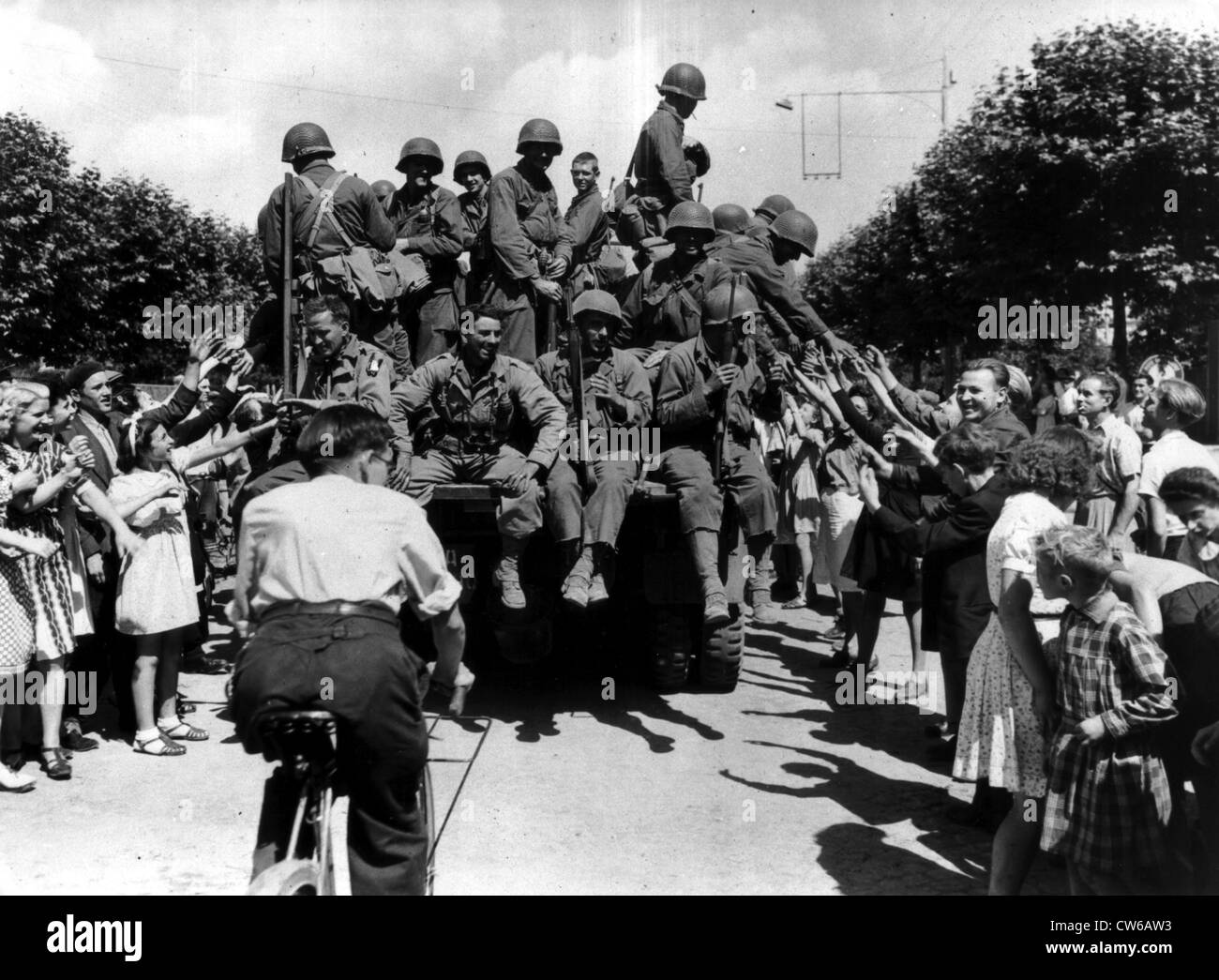 Paris begrüßt US Truppen (Frankreich) 25. August 1944 Stockfoto