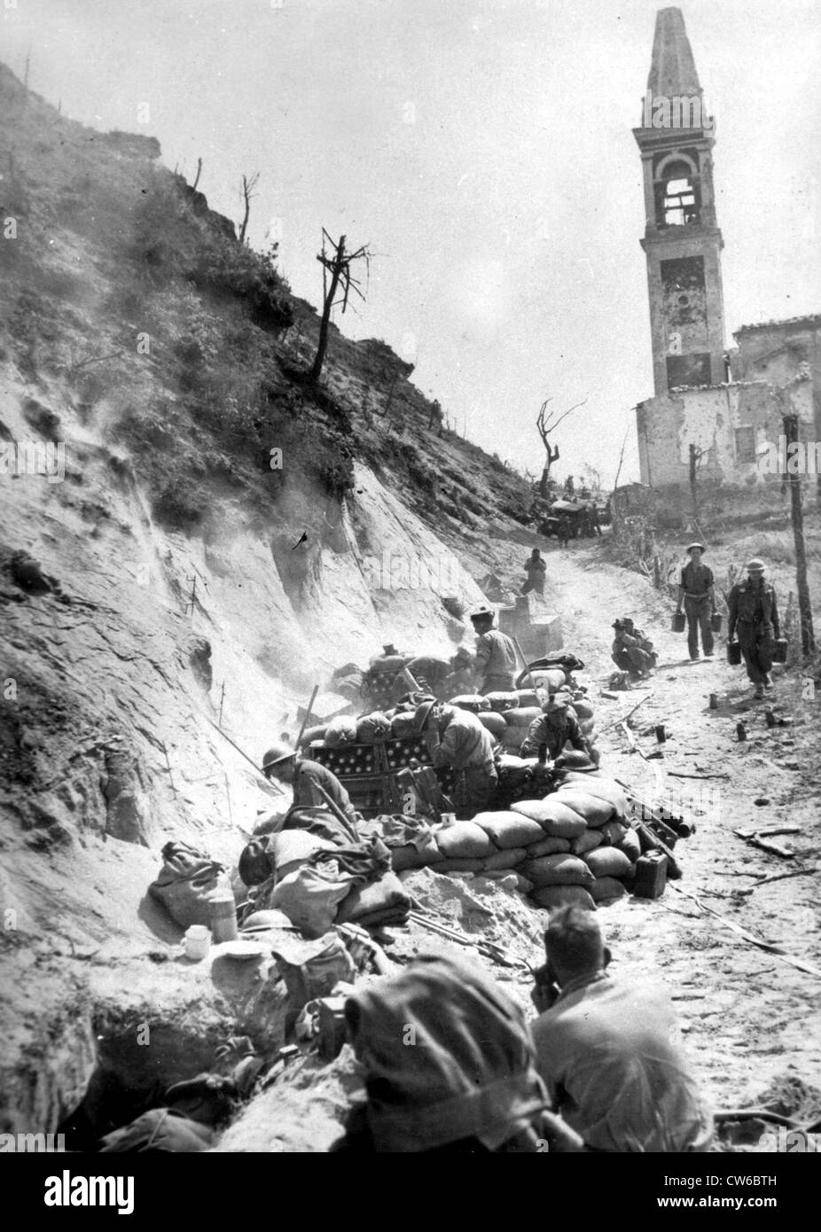 6. südafrikanische Mörser auf Mt Sole (Italien) April 16,1945 Stockfoto