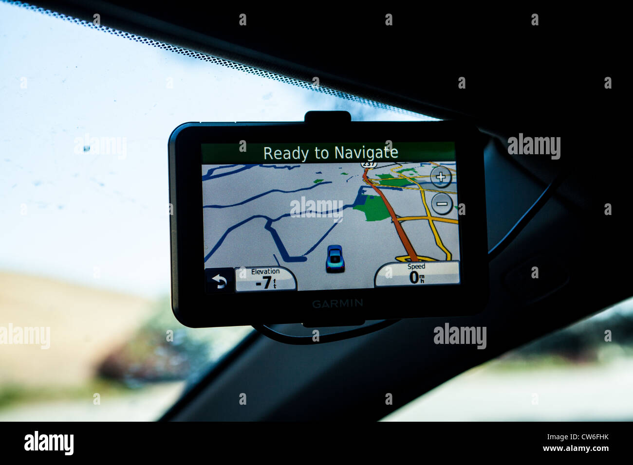 GPS-Gerät zeigt 7 Fuß unterhalb des Meeresspiegels in Mountain View, Kalifornien Stockfoto