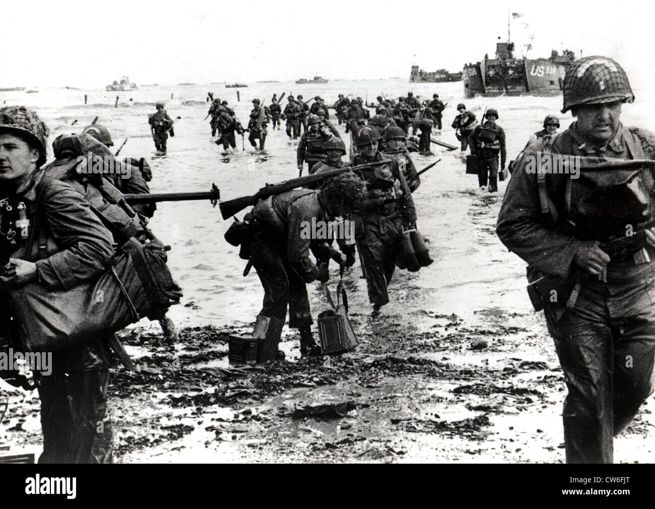 Amerikanische Stoßtruppen landen am Strand der Normandie, 6. Juni 1944 Stockfoto