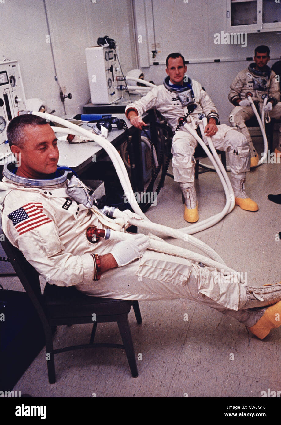 Die Besatzung von Apollo 1. Mitglieder der Besatzung stirbt bei einem tragischen Unfall am 27. Januar 1967 Stockfoto
